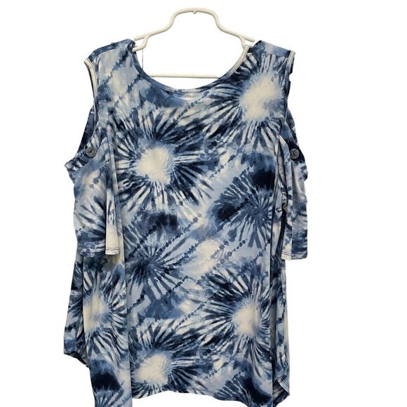 CATO Plus Size Tie-Dye Cold Shoulder Top 22/24W Blue White - Picture 6 of 8